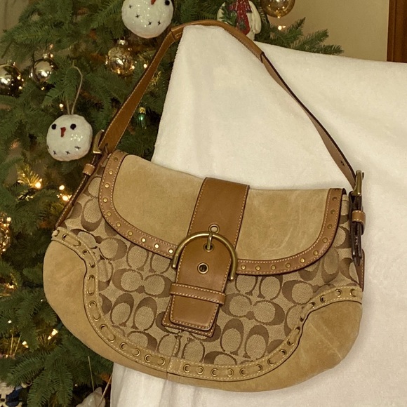 Coach suede and leather hobo purse - Picture 1 of 7